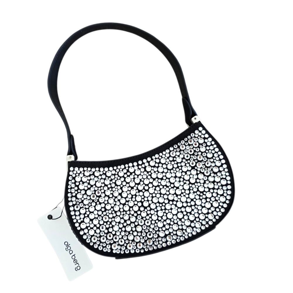 Olga Berg Revolve Black and Silver Rhinestone Crystal Shoulder Bag Mini Purse - Picture 6 of 7